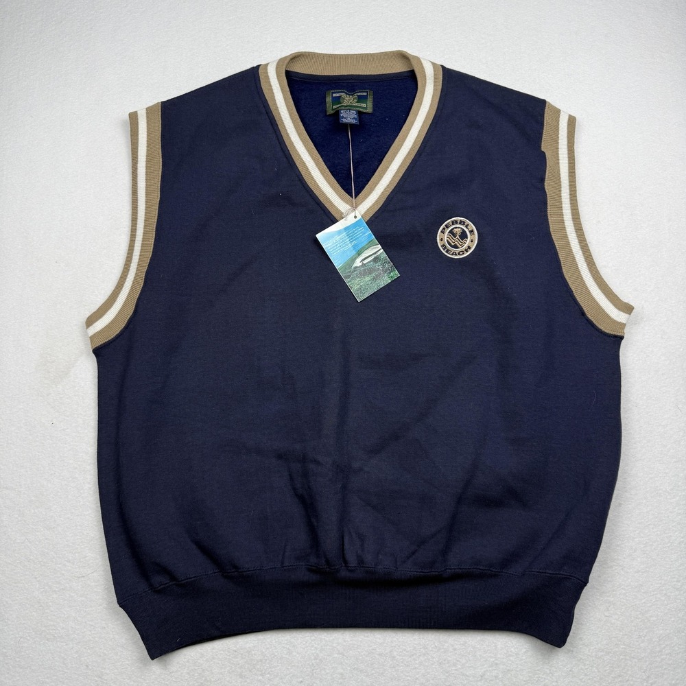 Pebble Beach Sweater Vest Mens XL Blue V Neck Golf Pullover Knit NWT Crable